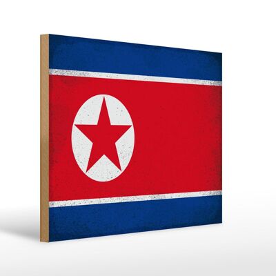 Holzschild Flagge Nordkorea 40x30cm North Korea Vintage Deko Schild