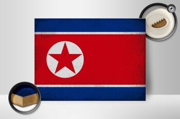 Panneau en bois drapeau Corée du Nord 40x30cm Panneau décoratif vintage Corée du Nord 2