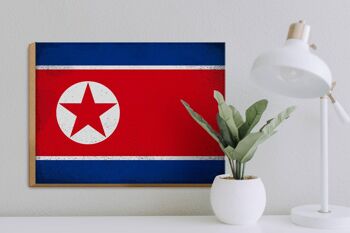 Panneau en bois drapeau Corée du Nord 40x30cm Panneau décoratif vintage Corée du Nord 3