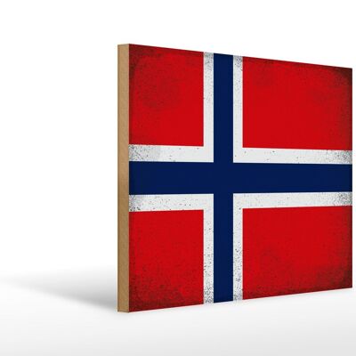 Holzschild Flagge Norwegen 40x30cm Flag Norway VintageDeko  Schild