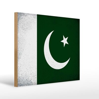 Panneau en bois drapeau Pakistan 40x30cm Drapeau Pakistan signe vintage
