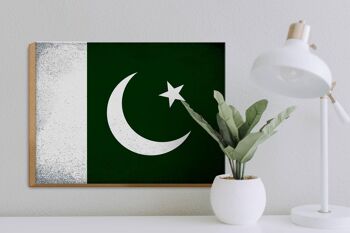 Panneau en bois drapeau Pakistan 40x30cm Drapeau Pakistan signe vintage 3