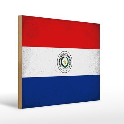 Holzschild Flagge Paraguay 40x30cm Flag Paraguay Vintage Schild