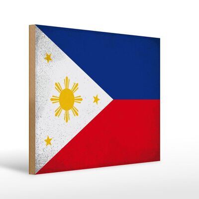 Letrero de madera bandera Filipinas 40x30cm Letrero vintage de Filipinas