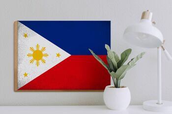 Panneau en bois drapeau Philippines 40x30cm Panneau vintage Philippines 3