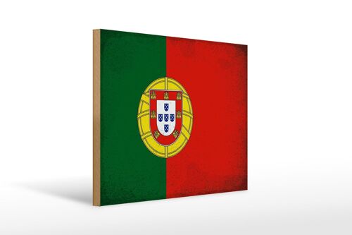 Holzschild Flagge Portugal 40x30cm Flag Portugal Vintage Schild