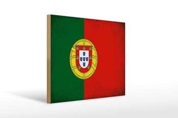 Panneau en bois drapeau Portugal 40x30cm Drapeau Portugal panneau vintage 1