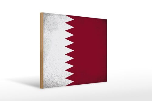 Holzschild Flagge Katar 40x30cm Flag of Qatar Vintage Deko Schild