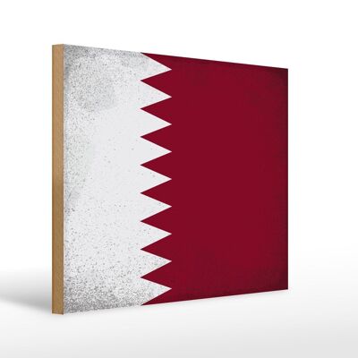 Holzschild Flagge Katar 40x30cm Flag of Qatar Vintage Deko Schild