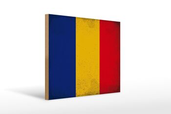 Panneau en bois drapeau Roumanie 40x30cm Drapeau de la Roumanie signe vintage 1