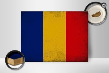 Panneau en bois drapeau Roumanie 40x30cm Drapeau de la Roumanie signe vintage 2