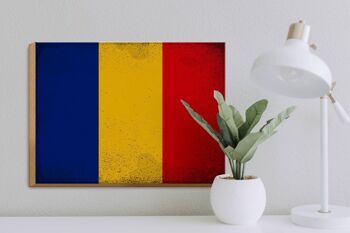 Panneau en bois drapeau Roumanie 40x30cm Drapeau de la Roumanie signe vintage 3