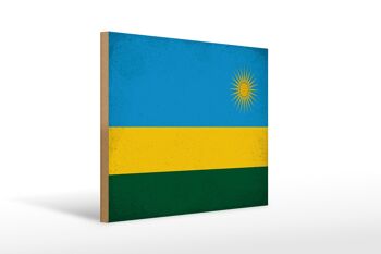 Panneau en bois drapeau Rwanda 40x30cm Drapeau du Rwanda signe vintage 1