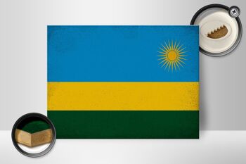 Panneau en bois drapeau Rwanda 40x30cm Drapeau du Rwanda signe vintage 2