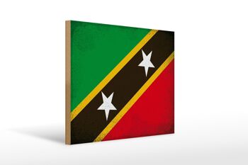 Panneau en bois drapeau St. Kitts et Nevis 40x30c m drapeau signe vintage 1