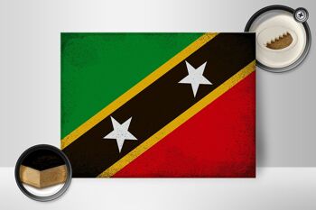 Panneau en bois drapeau St. Kitts et Nevis 40x30c m drapeau signe vintage 2