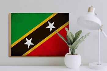 Panneau en bois drapeau St. Kitts et Nevis 40x30c m drapeau signe vintage 3