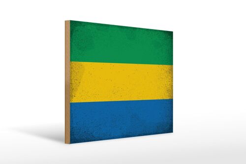 Holzschild Flagge Gabun 40x30cm Flag of Gabon Vintage Deko Schild