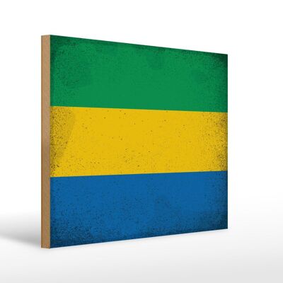 Holzschild Flagge Gabun 40x30cm Flag of Gabon Vintage Deko Schild