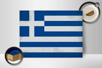 Panneau en bois drapeau Grèce 40x30cm Drapeau Grèce signe vintage 2