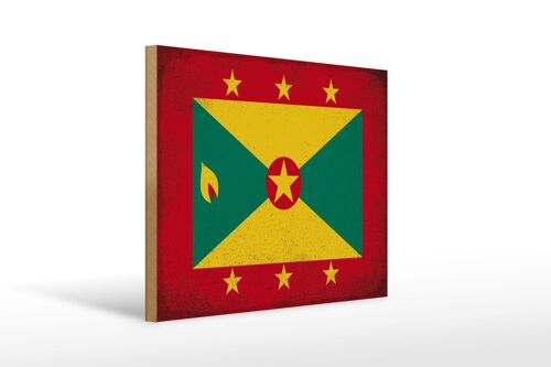 Holzschild Flagge Grenada 40x30cm Flag of Grenada Vintage Schild
