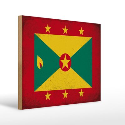 Cartello in legno bandiera Grenada 40x30 cm Bandiera di Grenada, cartello vintage