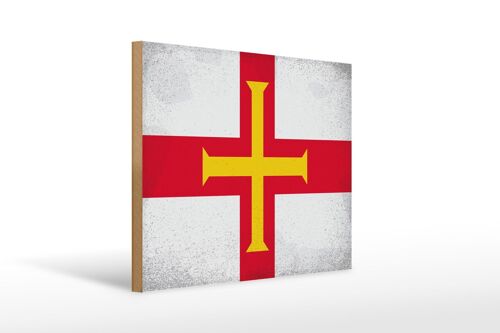 Holzschild Flagge Guernsey 40x30cm Flag Guernsey Vintage Schild