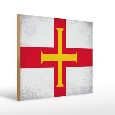 Holzschild Flagge Guernsey 40x30cm Flag Guernsey Vintage Schild