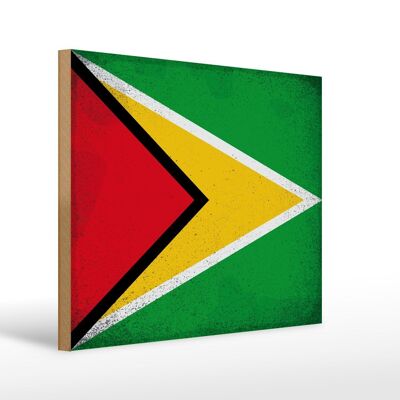 Holzschild Flagge Guyana 40x30cm Flag of Guyana Vintage Deko Schild