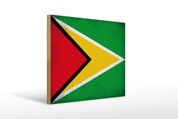 Panneau en bois drapeau Guyane 40x30cm Drapeau de Guyane panneau décoratif vintage 1