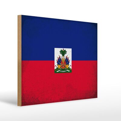 Cartello in legno bandiera Haiti 40x30 cm Bandiera di Haiti, insegna decorativa vintage