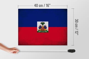 Panneau en bois drapeau Haïti 40x30cm Drapeau d'Haïti panneau décoratif vintage 4