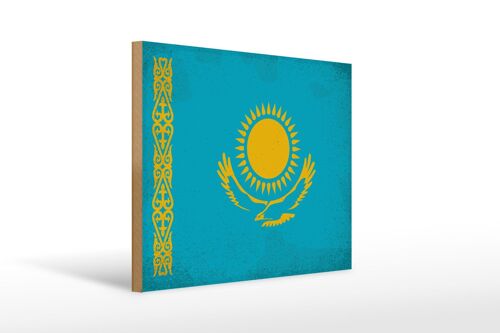Holzschild Flagge Kasachstan 40x30cm Kazakhstan Vintage Deko Schild