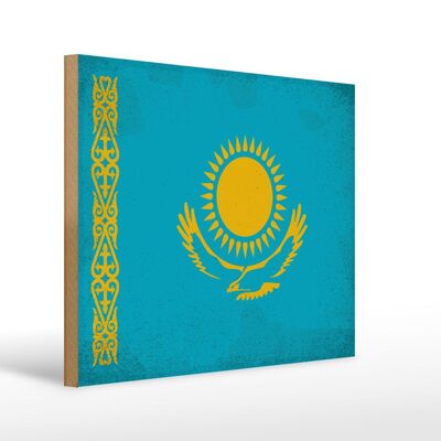 Letrero de madera bandera Kazajstán 40x30cm Letrero decorativo vintage Kazajstán