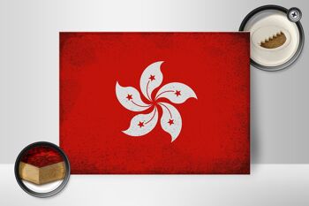 Panneau en bois drapeau Hong Kong 40x30cm Drapeau Hong Kong panneau vintage 2