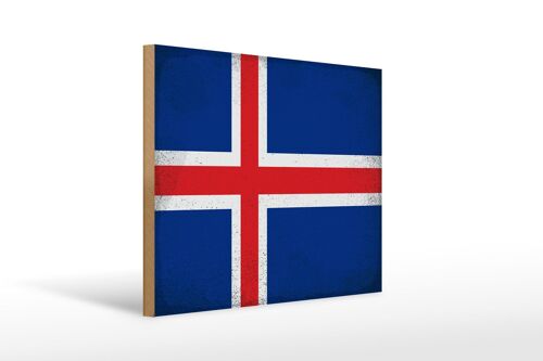 Holzschild Flagge Island 40x30cm Flag of Iceland Vintage Deko Schild