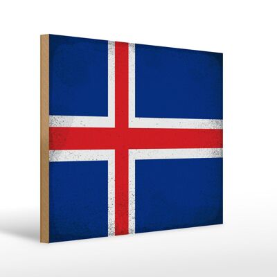 Panneau en bois drapeau Islande 40x30cm Drapeau de l'Islande signe décoratif vintage