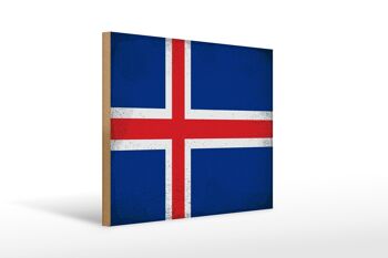 Panneau en bois drapeau Islande 40x30cm Drapeau de l'Islande signe décoratif vintage 1