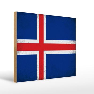 Holzschild Flagge Island 40x30cm Flag of Iceland Vintage Deko Schild