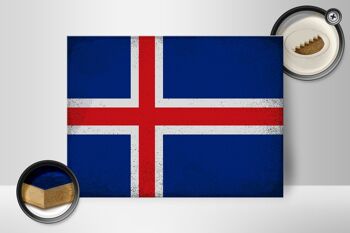 Panneau en bois drapeau Islande 40x30cm Drapeau de l'Islande signe décoratif vintage 2