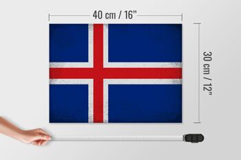 Panneau en bois drapeau Islande 40x30cm Drapeau de l'Islande signe décoratif vintage 4