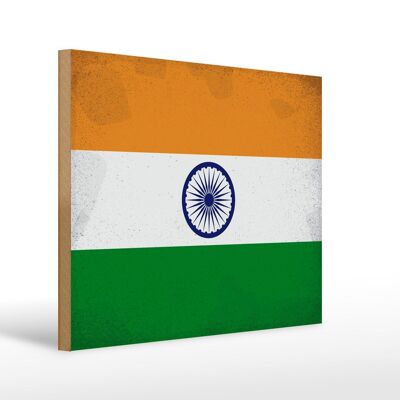 Holzschild Flagge Indien 40x30cm Flag of India Vintage Deko Schild