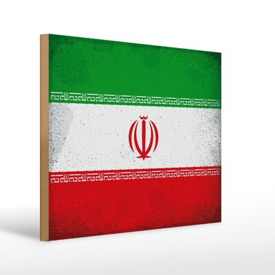 Cartello in legno Bandiera dell'Iran 40x30 cm Bandiera dell'Iran Cartello decorativo vintage