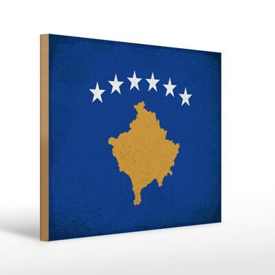 Letrero de madera bandera de Kosovo 40x30cm Bandera de Kosovo cartel decorativo vintage