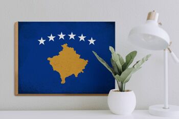 Panneau en bois drapeau Kosovo 40x30cm Drapeau du Kosovo panneau décoratif vintage 3