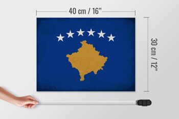 Panneau en bois drapeau Kosovo 40x30cm Drapeau du Kosovo panneau décoratif vintage 4