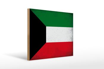Panneau en bois drapeau Koweït 40x30cm Drapeau du Koweït signe décoratif vintage 1