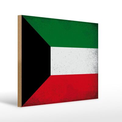 Holzschild Flagge Kuwait 40x30cm Flag of Kuwait Vintage Deko Schild