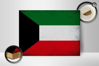 Panneau en bois drapeau Koweït 40x30cm Drapeau du Koweït signe décoratif vintage 2
