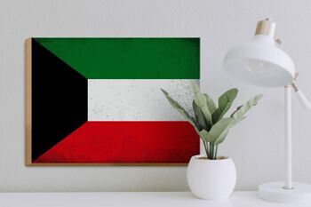 Panneau en bois drapeau Koweït 40x30cm Drapeau du Koweït signe décoratif vintage 3